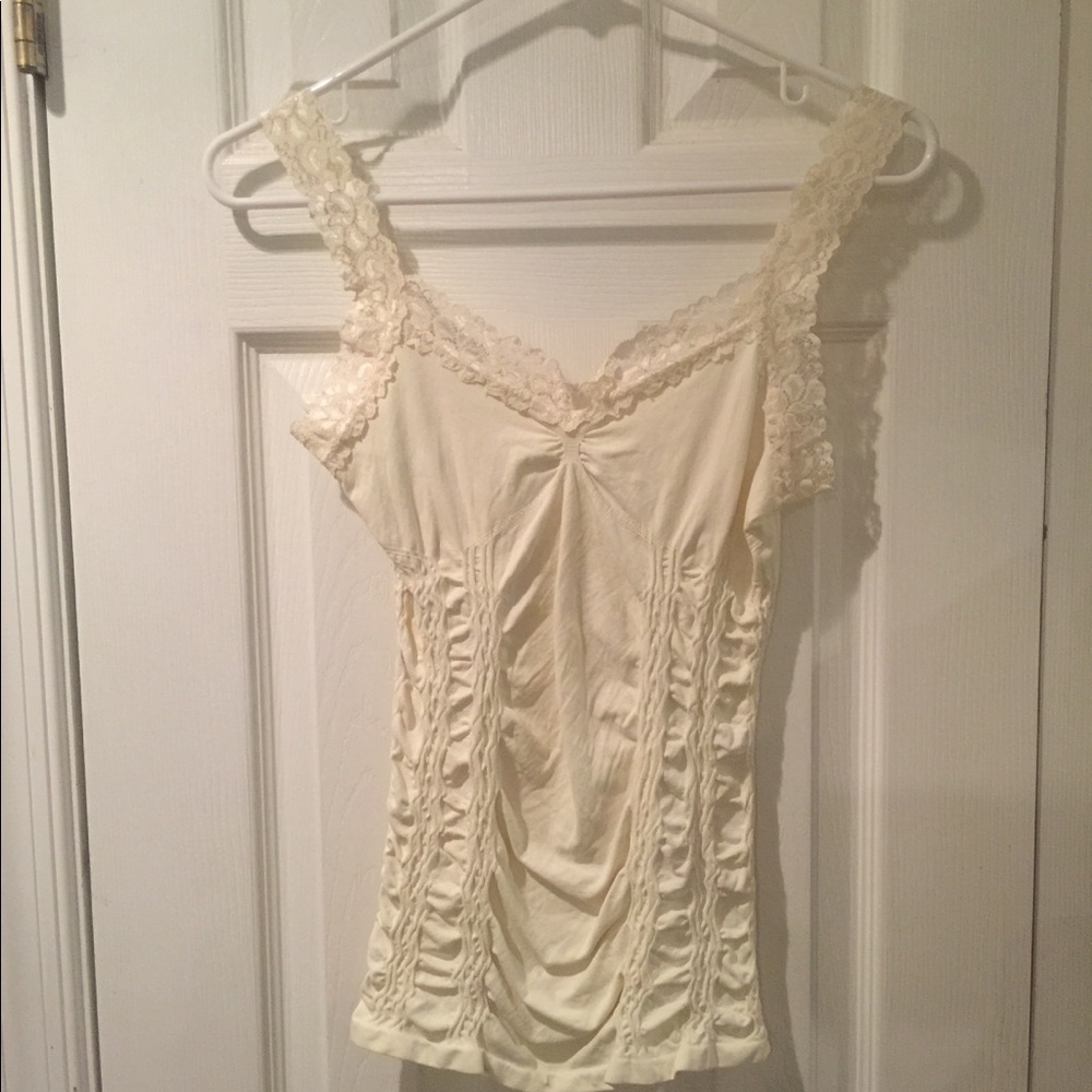 M. Rena lace camisole tank top with rushing, Cream